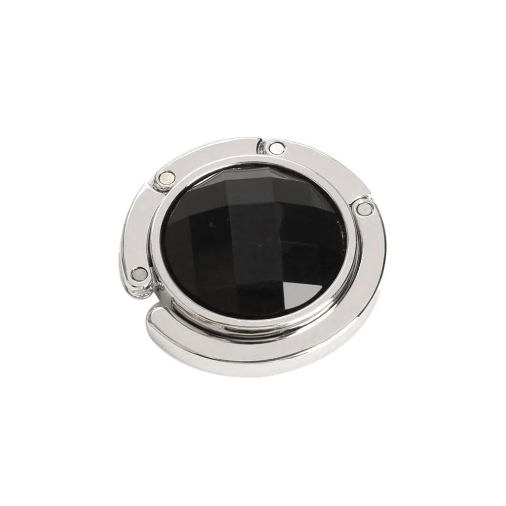Foldable handbag holder metal hook for bags with crystal - Black