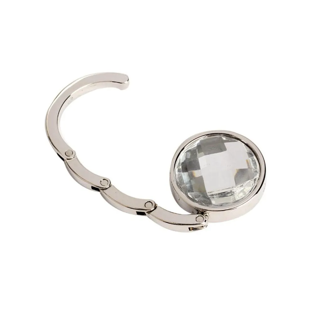 Foldable handbag holder metal hook for bags with crystal - Black