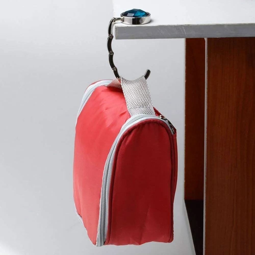Foldable handbag holder metal hook for bags with crystal - Black