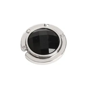 Foldable handbag holder metal hook for bags with crystal - Black