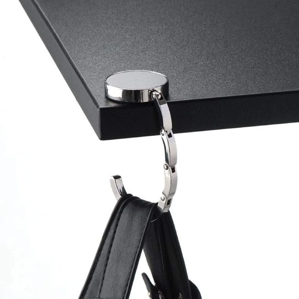 Foldable handbag holder metal hook for bags with crystal - Black