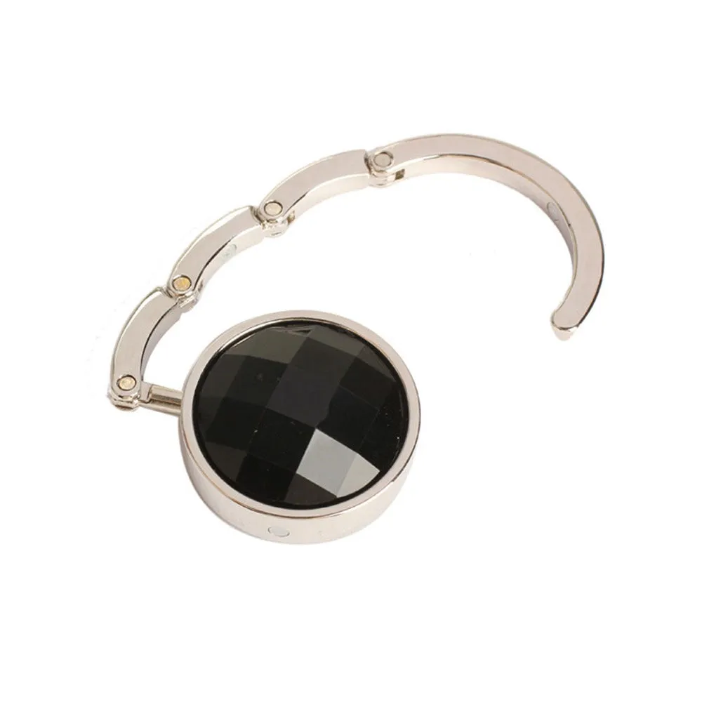 Foldable handbag holder metal hook for bags with crystal - Black