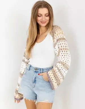 Free People Gia Crochet Shrug Shell Combo