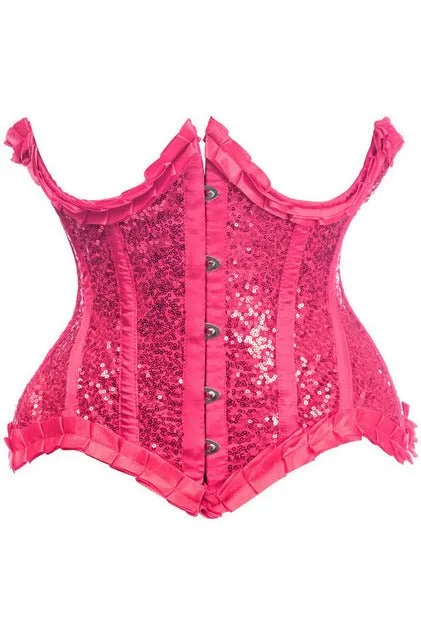 Fuchsia Satin Sequin Underwire Steel Boned Cincher Corset