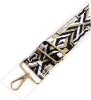 Geo Printed Fabric Shoulder Strap in Black and Brown