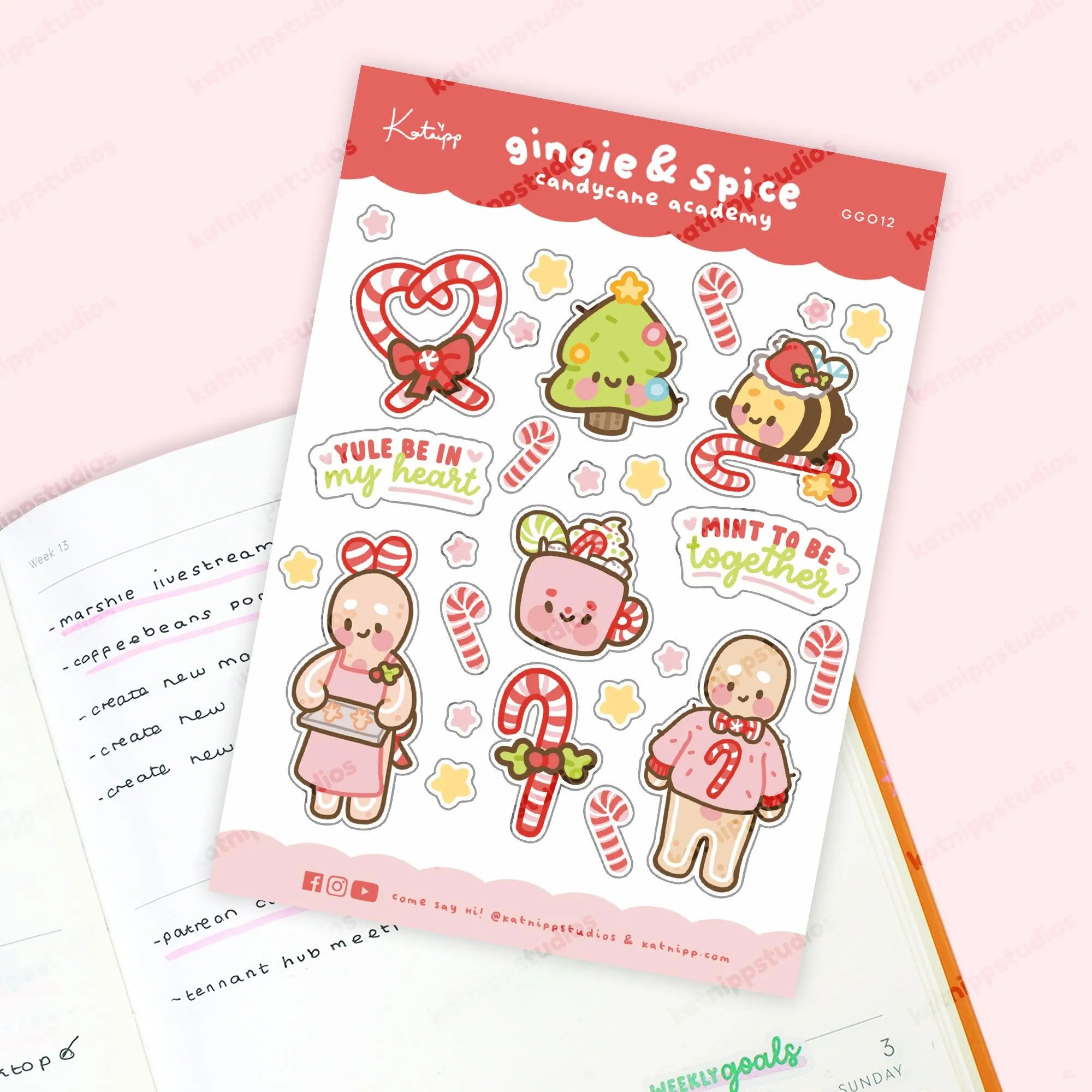 Gingie & Spice Candy Cane Academy Sticker Sheet │ Cute Christmas Planner Stickers │ Holiday Envelope Seals │ GG012