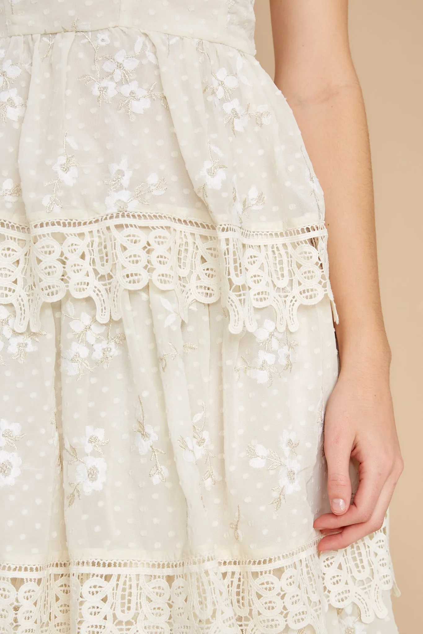Graceful Goddess Ivory Lace Midi Dress
