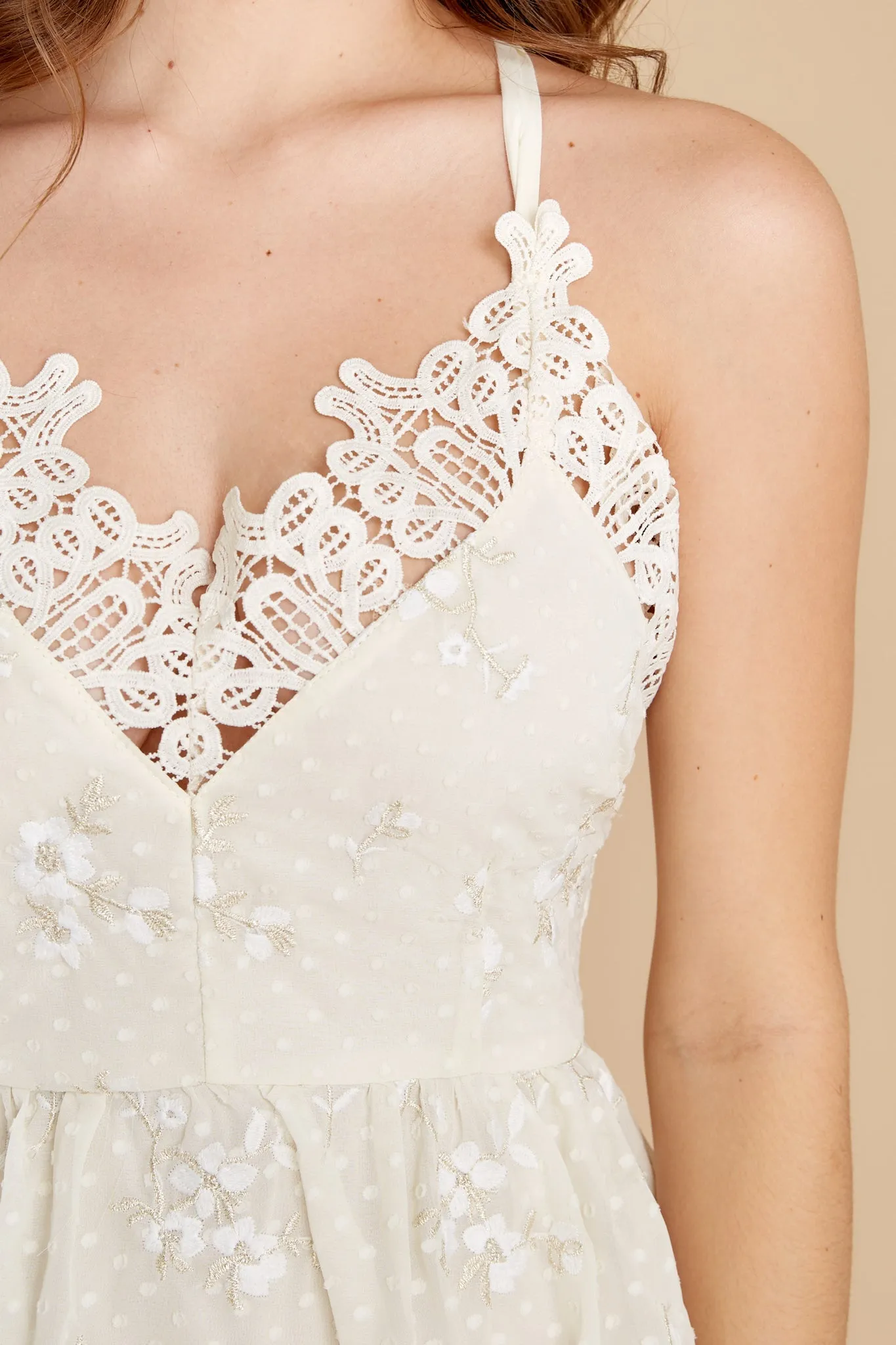 Graceful Goddess Ivory Lace Midi Dress