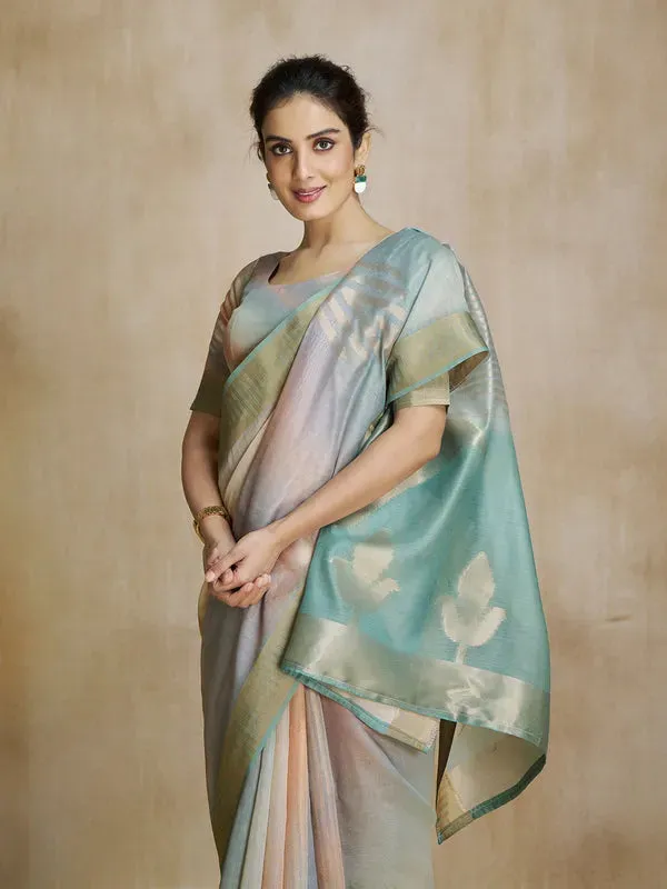 Graceful Grey Silk Digital Printed Fancy Saree