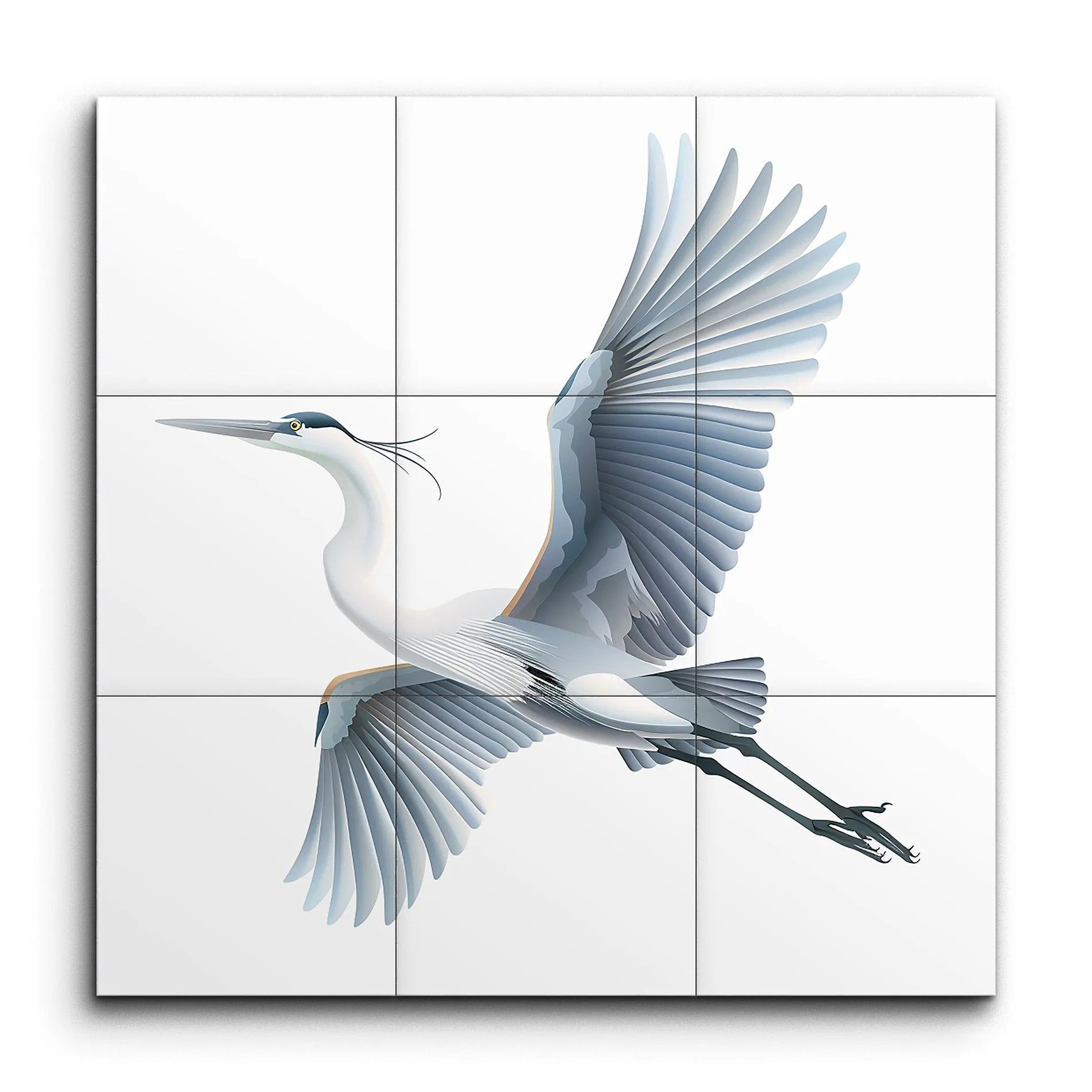 Graceful Heron in Flight: Modern Minimalist Art