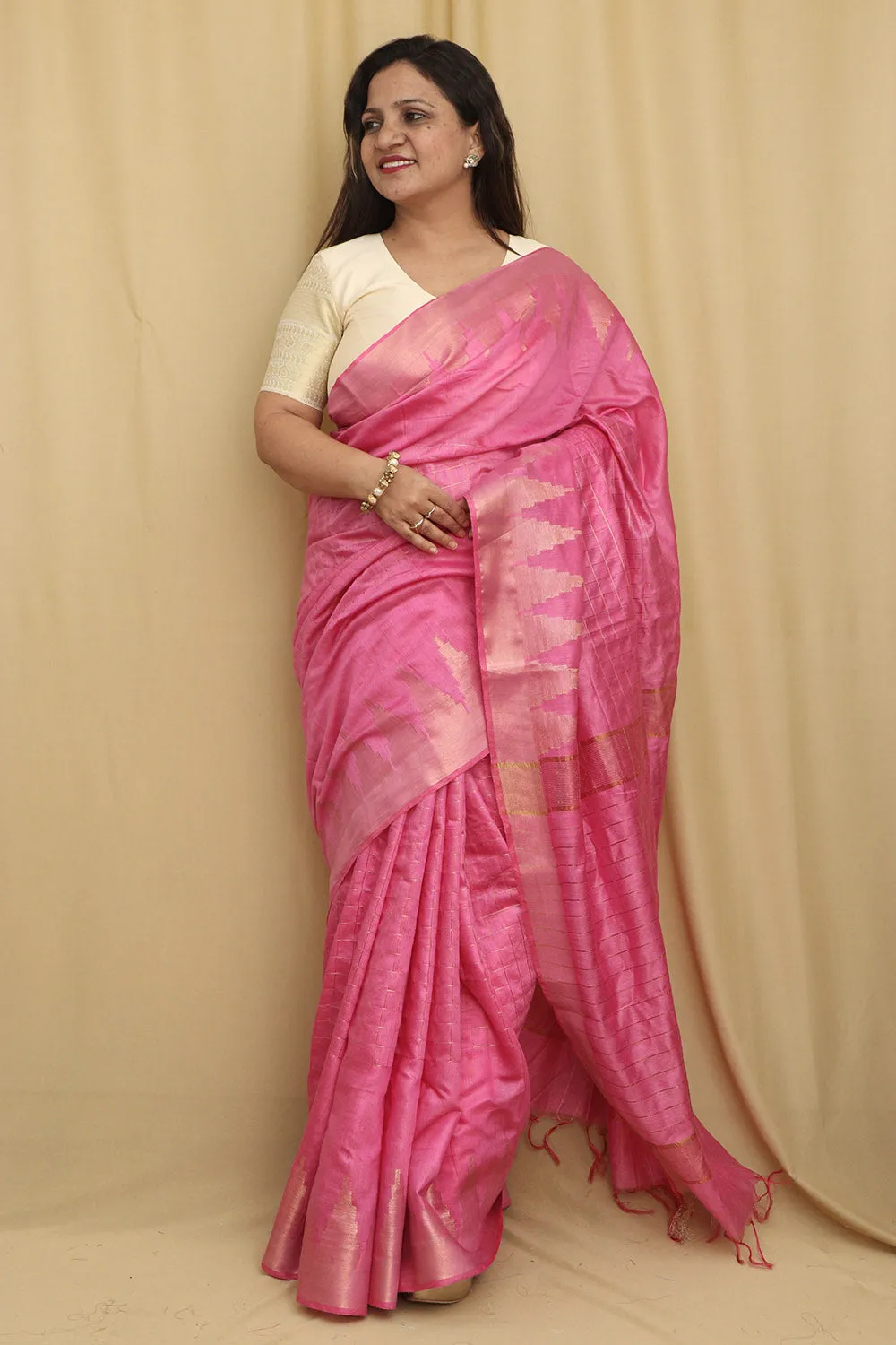 Graceful Pink Bhagalpur Handloom Saree with Silk