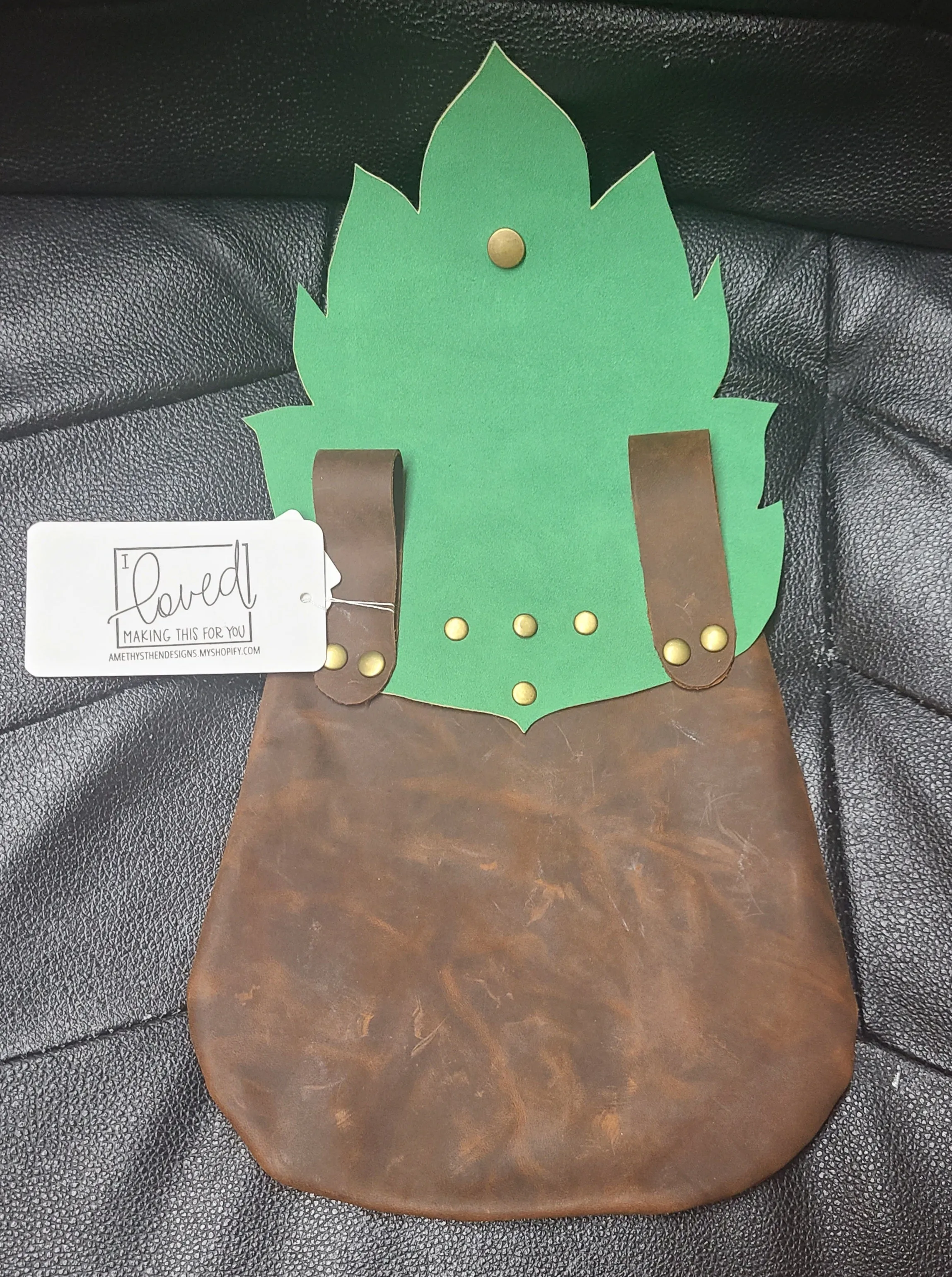 Green Faux Suede and Leather Leaf Belt Bag