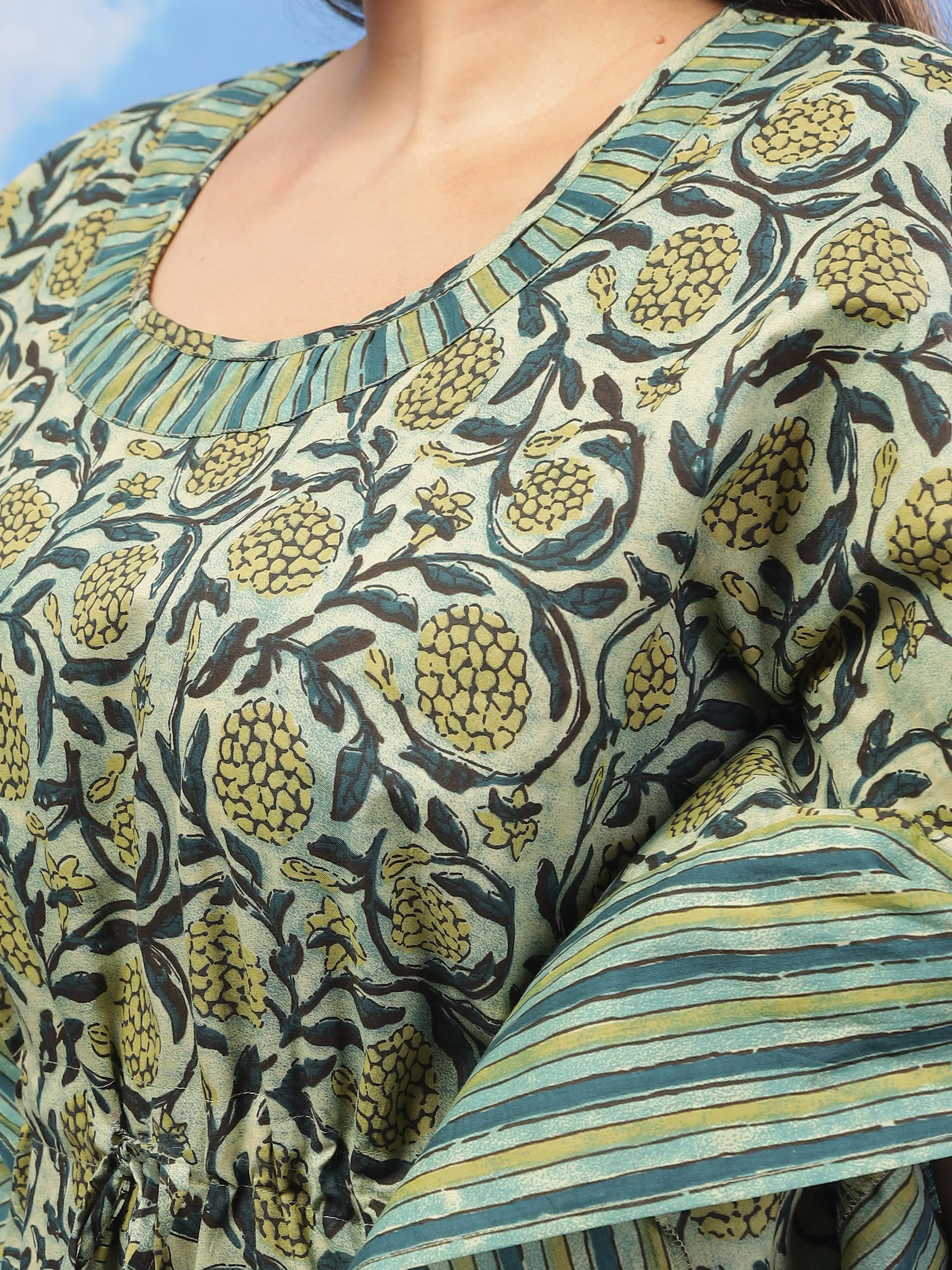 Green Kaftan Gown in Exquisite Cotton Fabric