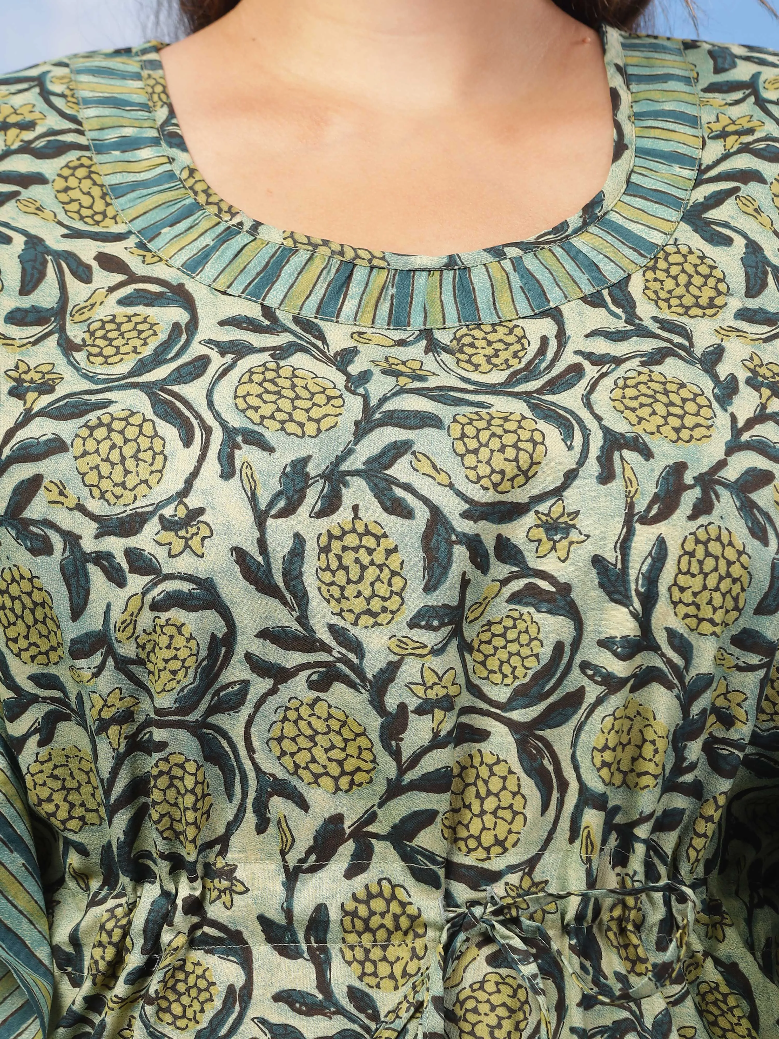 Green Kaftan Gown in Exquisite Cotton Fabric