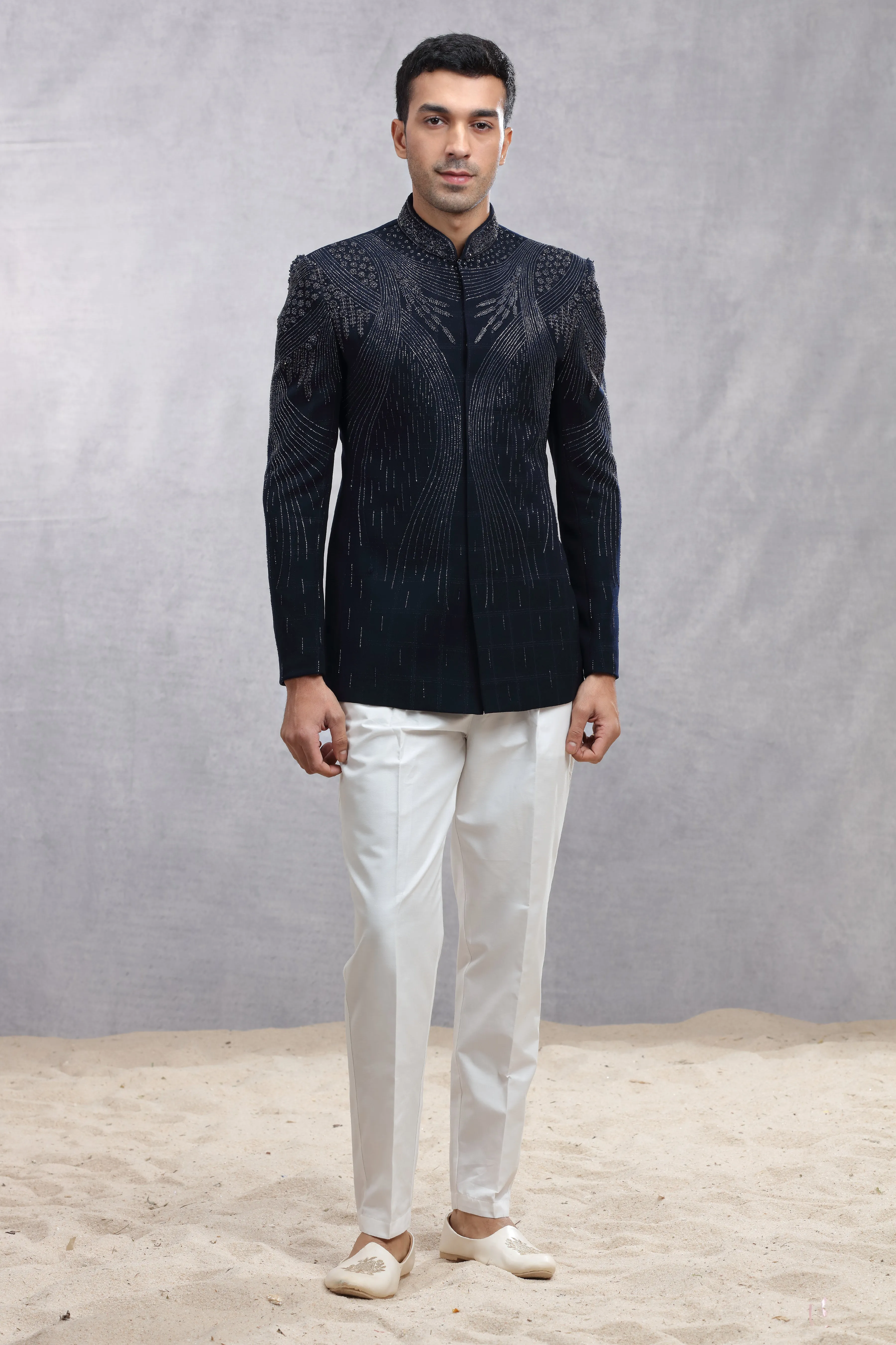 Grey Jodhpuri Suit with Exquisite Jardoji Work