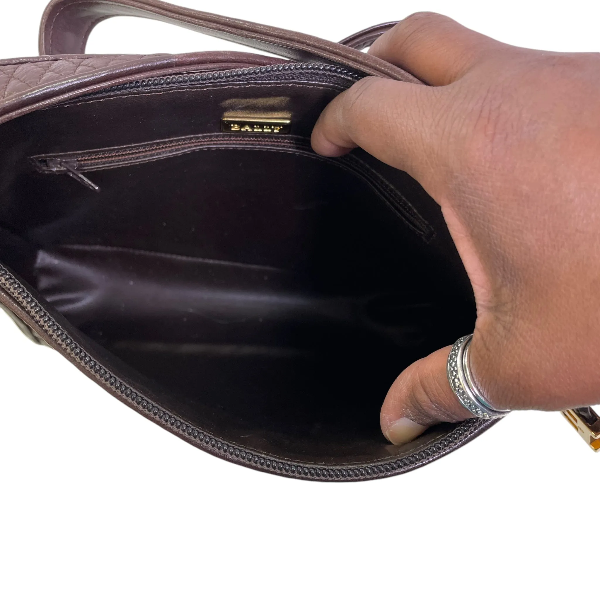 Handbag Leather By Bally In Brown, Size:Small