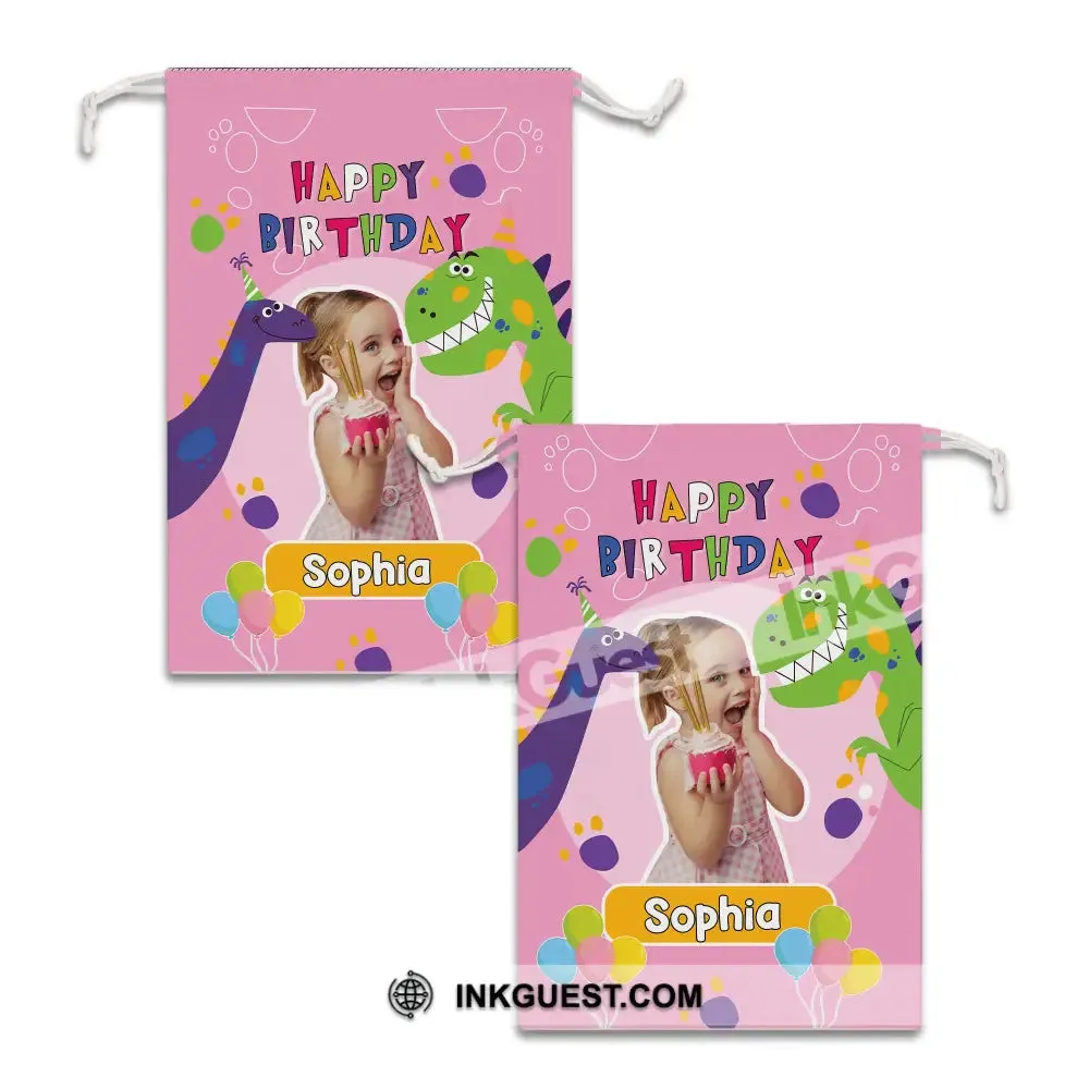 Happy Birthday Dinosaur String Bag Personalized Christmas String Bag
