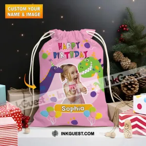 Happy Birthday Dinosaur String Bag Personalized Christmas String Bag