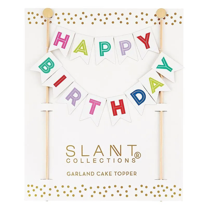 Happy Birthday Garland Cake Flags, Charming Cake Topper with a Festive Garland, Reusable