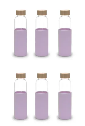 Heart Home Water Bottle | Glass Bottle | Sleeve Protection Bottle | Bamboo Lid Water Bottle | Travel Round Bottle | XB5501-PURP | 550 ML | Set of 6 | Purple