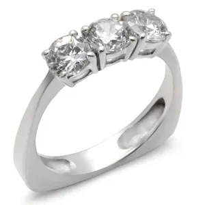 High-Polished 925 Sterling Silver Ring with AAA Grade CZ in Clear for Women Style 34418