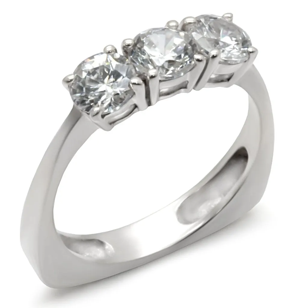High-Polished 925 Sterling Silver Ring with AAA Grade CZ in Clear for Women Style 34418