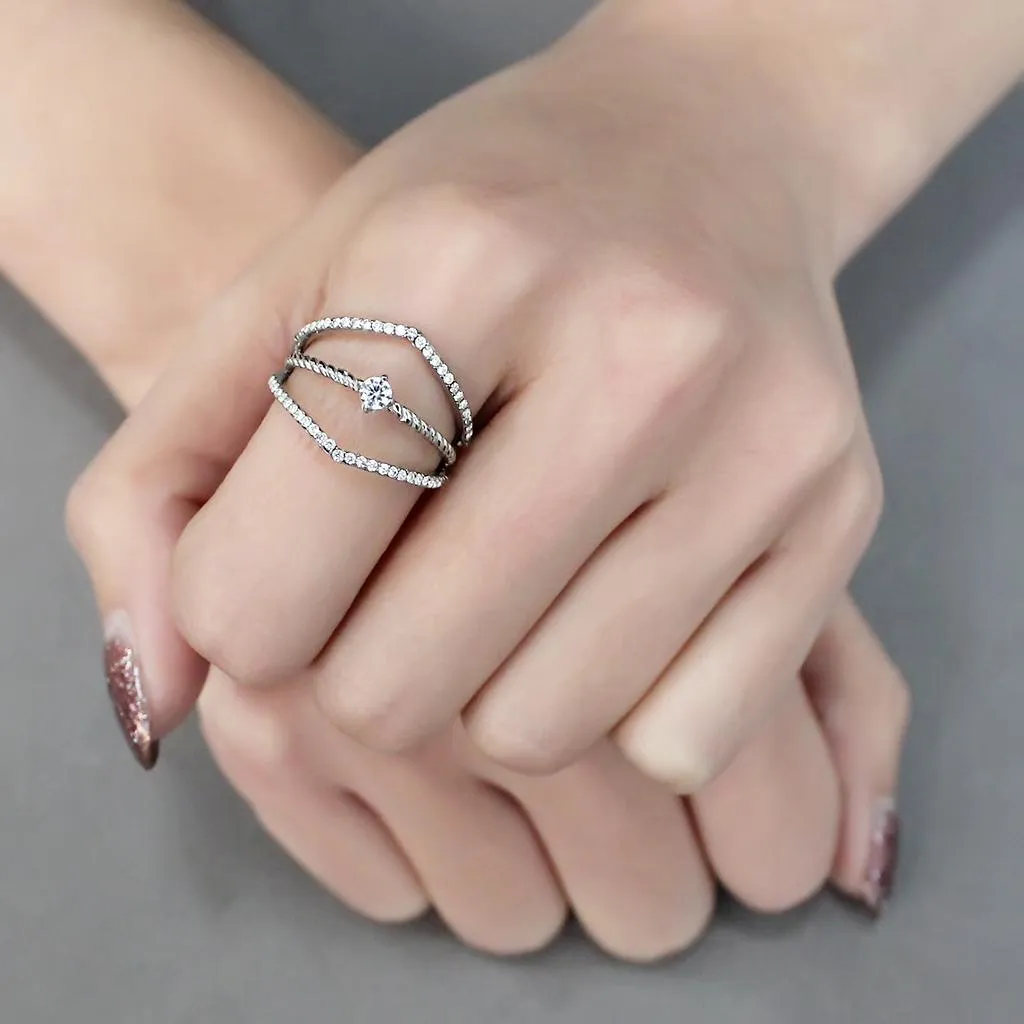 High polished (no plating) Stainless Steel Ring with AAA Grade CZ in Clear for Women Style DA264