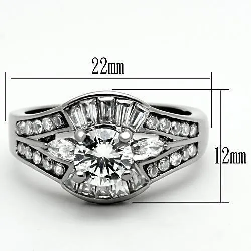 High polished (no plating) Stainless Steel Ring with AAA Grade CZ in Clear for Women Style TK1451