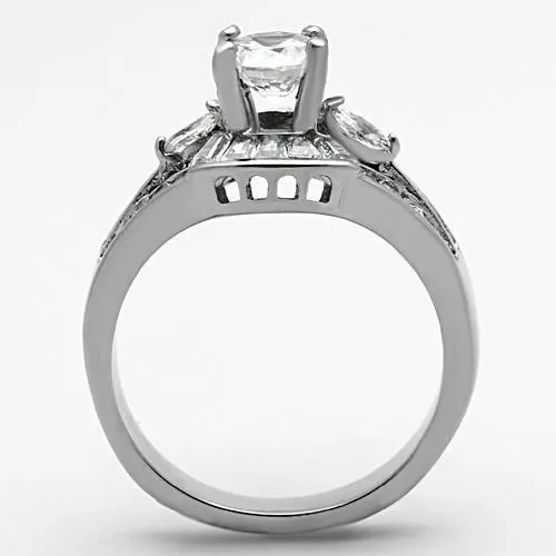 High polished (no plating) Stainless Steel Ring with AAA Grade CZ in Clear for Women Style TK1451