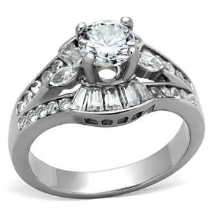 High polished (no plating) Stainless Steel Ring with AAA Grade CZ in Clear for Women Style TK1451