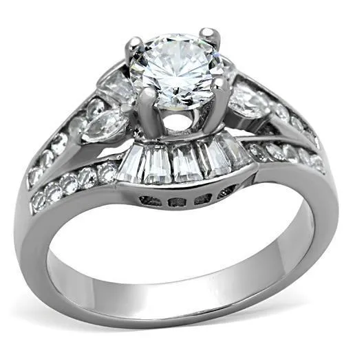 High polished (no plating) Stainless Steel Ring with AAA Grade CZ in Clear for Women Style TK1451