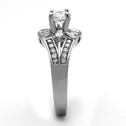 High polished (no plating) Stainless Steel Ring with AAA Grade CZ in Clear for Women Style TK1451