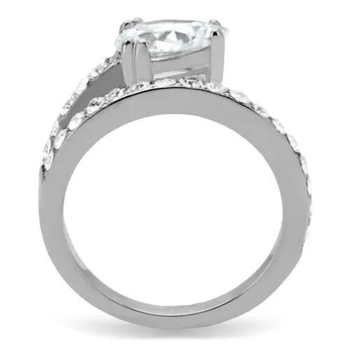 High polished (no plating) Stainless Steel Ring with AAA Grade CZ in Clear for Women Style TK166