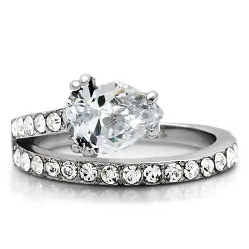 High polished (no plating) Stainless Steel Ring with AAA Grade CZ in Clear for Women Style TK166