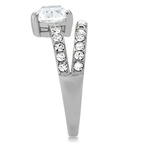High polished (no plating) Stainless Steel Ring with AAA Grade CZ in Clear for Women Style TK166