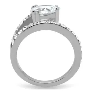 High polished (no plating) Stainless Steel Ring with AAA Grade CZ in Clear for Women Style TK166