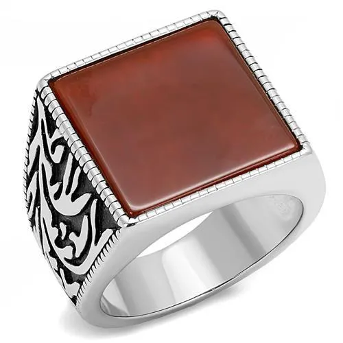 High polished (no plating) Stainless Steel Ring with Semi-Precious Agate in Siam for Women Style TK3189