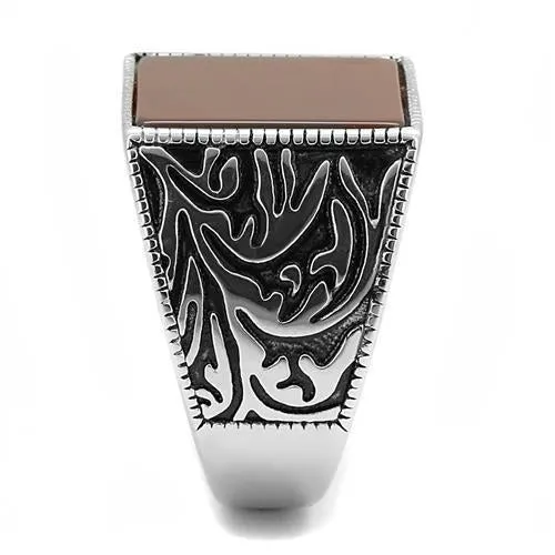 High polished (no plating) Stainless Steel Ring with Semi-Precious Agate in Siam for Women Style TK3189