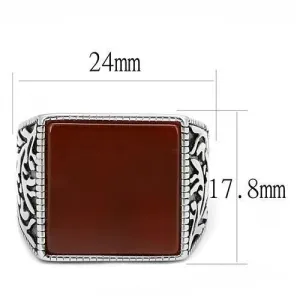 High polished (no plating) Stainless Steel Ring with Semi-Precious Agate in Siam for Women Style TK3189