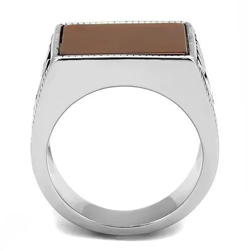 High polished (no plating) Stainless Steel Ring with Semi-Precious Agate in Siam for Women Style TK3189