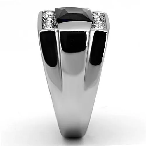 High polished (no plating) Stainless Steel Ring with Synthetic Synthetic Glass in Montana for Women Style TK1058