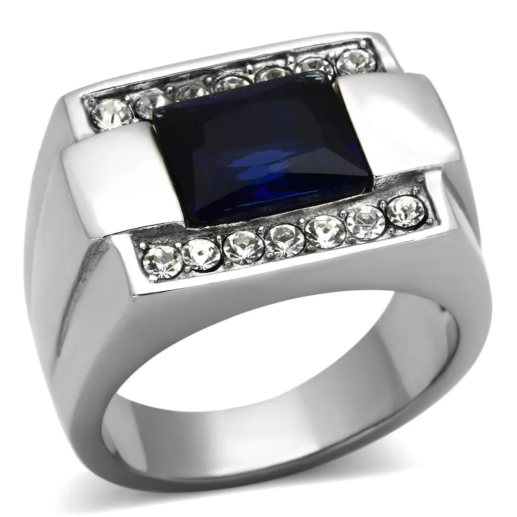 High polished (no plating) Stainless Steel Ring with Synthetic Synthetic Glass in Montana for Women Style TK1058