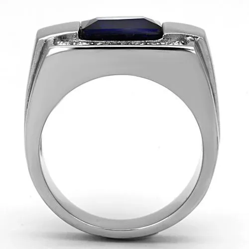 High polished (no plating) Stainless Steel Ring with Synthetic Synthetic Glass in Montana for Women Style TK1058