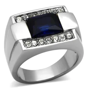 High polished (no plating) Stainless Steel Ring with Synthetic Synthetic Glass in Montana for Women Style TK1058