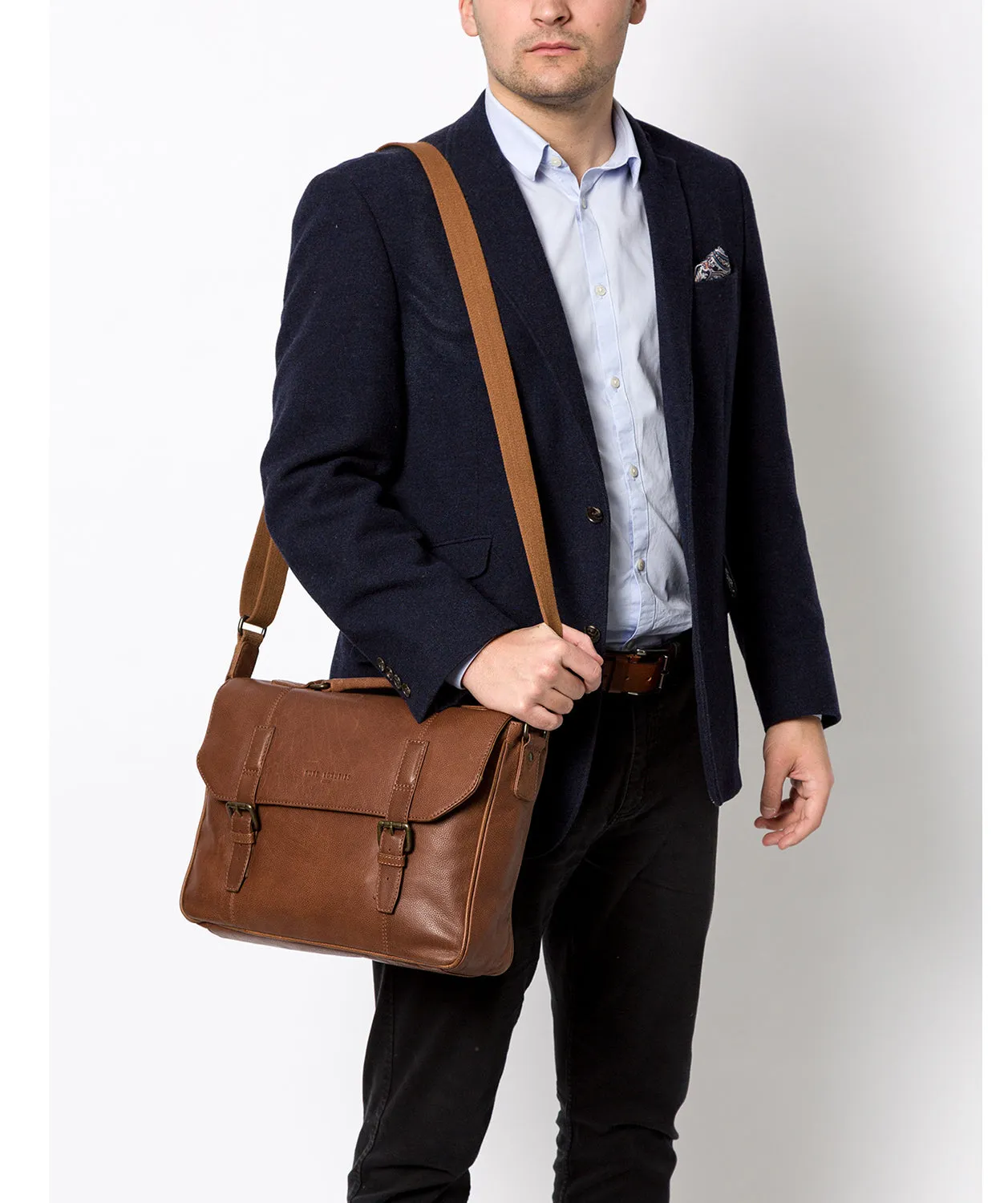 'Idris' Hazelnut Leather Briefcase