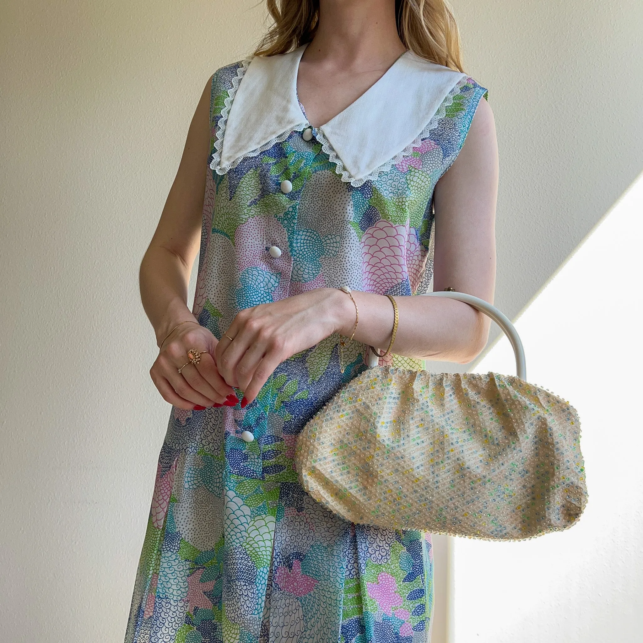 Incredible 1960s Reversible White and Candy-Colored Beaded Handbag