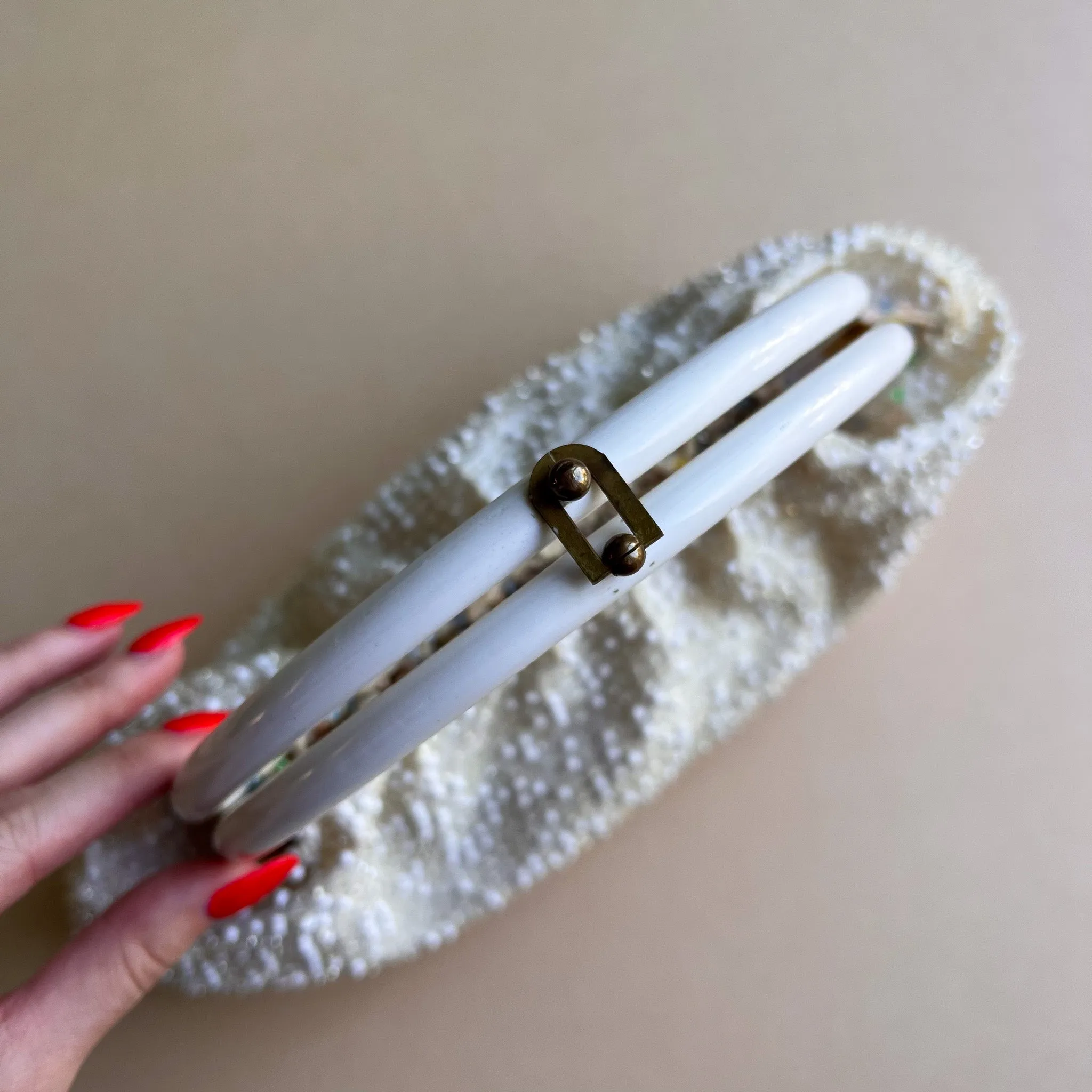 Incredible 1960s Reversible White and Candy-Colored Beaded Handbag