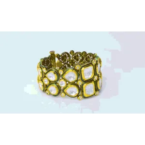 Indulge in the elegance of our Green Enameled Broad Bracelet - (KMBR0086)
