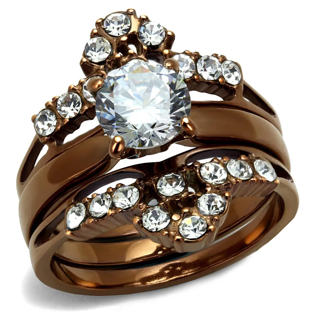 IP Coffee light Stainless Steel Ring with AAA Grade CZ in Clear for Women Style TK2647