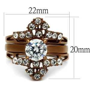 IP Coffee light Stainless Steel Ring with AAA Grade CZ in Clear for Women Style TK2647